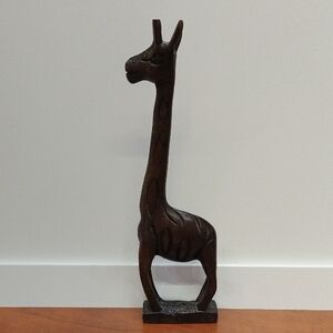 Hand-Carved Dark Brown Wooden African Giraffe Sculpture 10" Tall